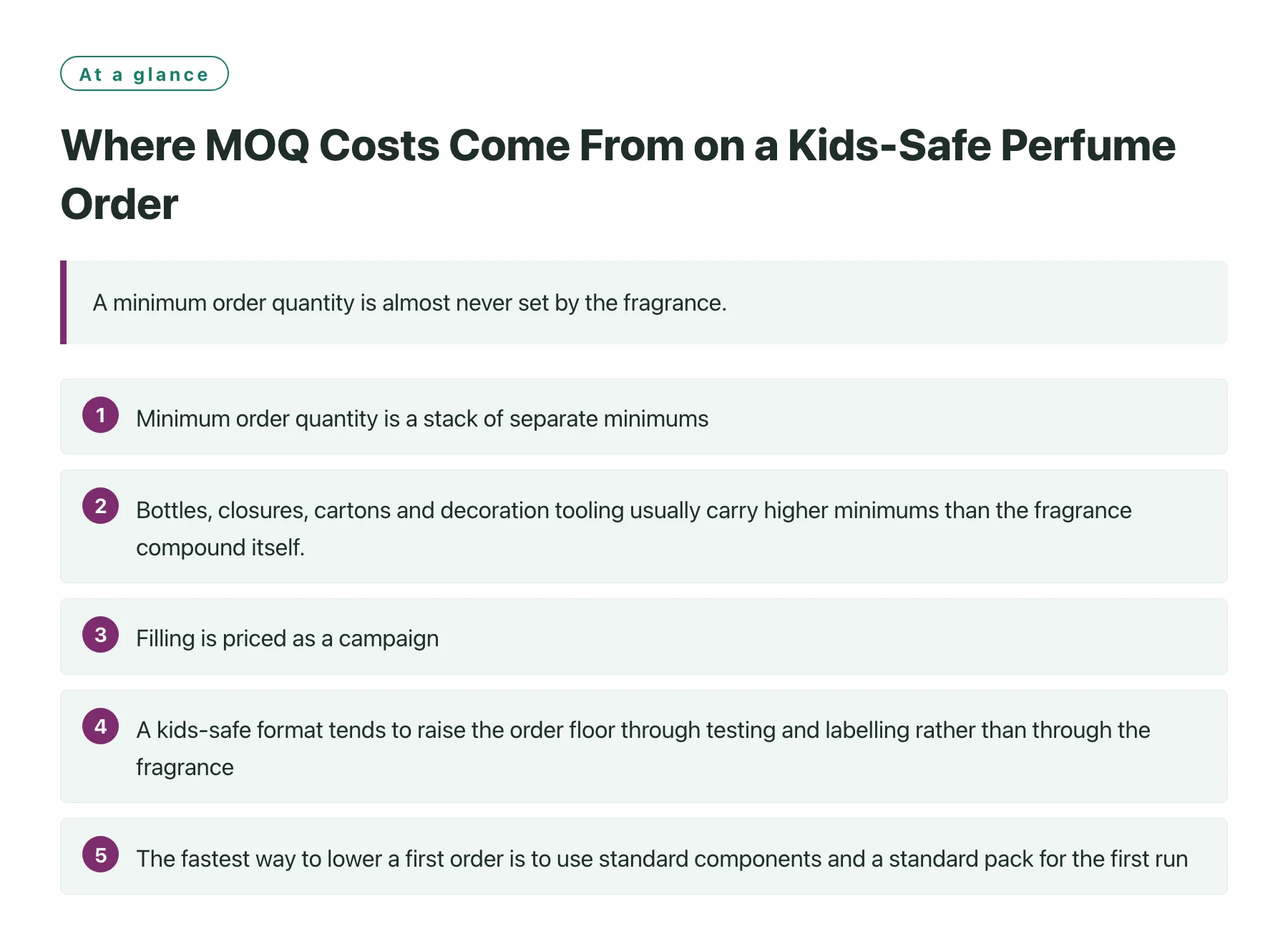 Where MOQ Costs Come From on a Kids-Safe Perfume Order——全文要点速览